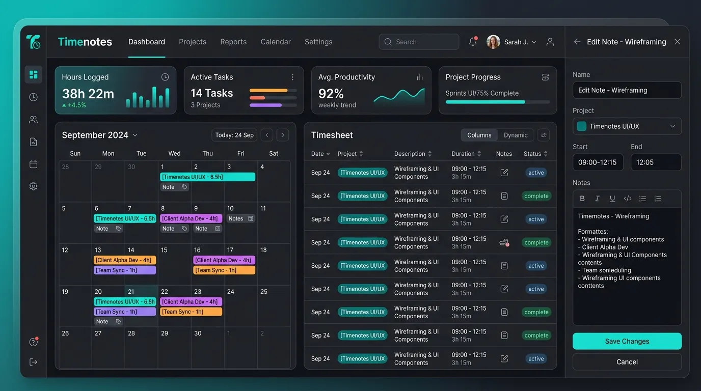 Timenotes Dashboard